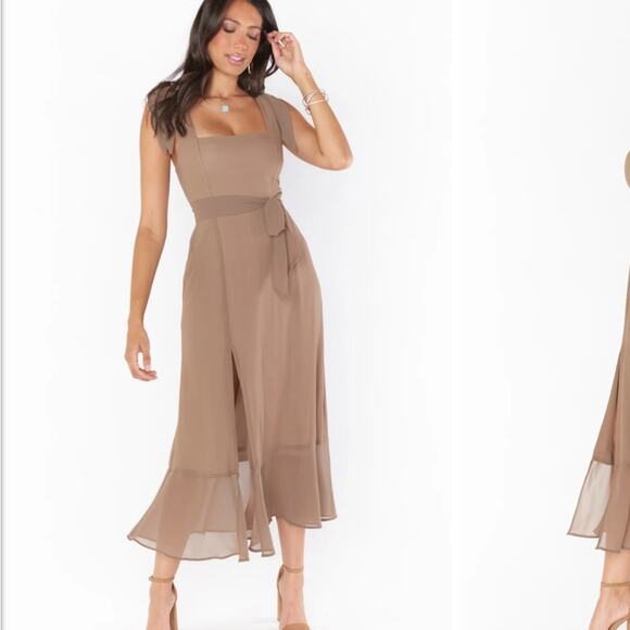 Show Me Your MuMu Dresses & Skirts - Show Me Your MuMu Claire Midi dress Beige Sz S Bridesmaid Wedding Formal Flowy